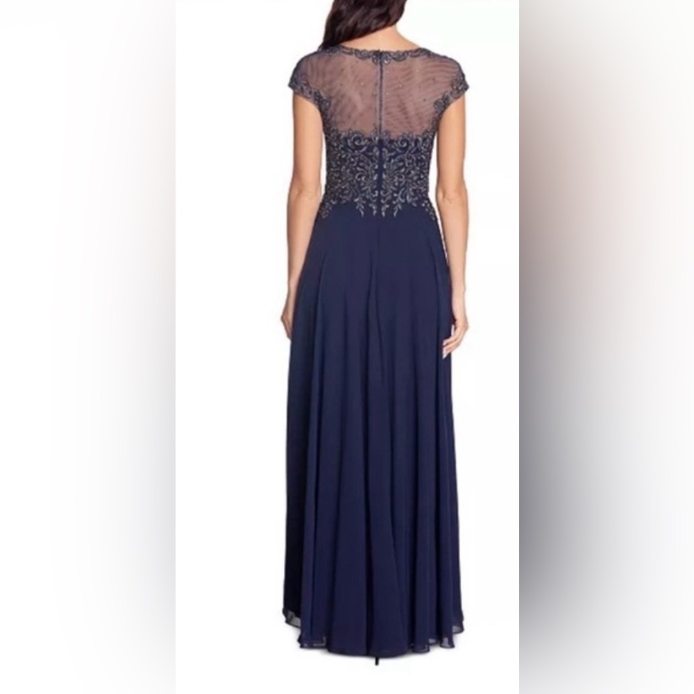 XSCAPE Formal A Line Embroidered Long Evening Gown-Navy/Gunmetal Size 6 NWT. - Picture 2 of 12